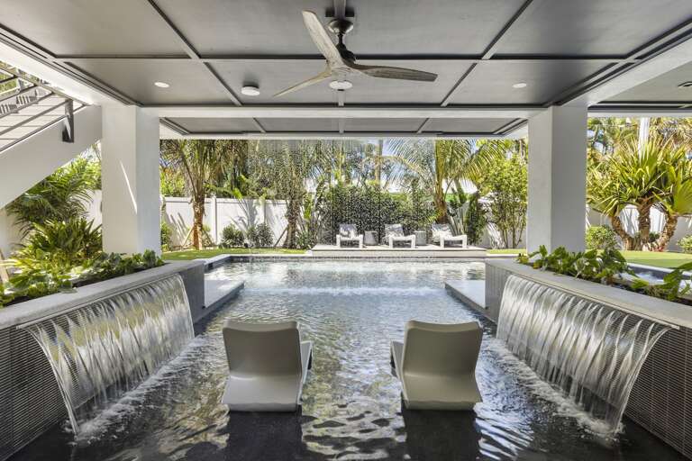 Covered Pool Lounge with Water Features