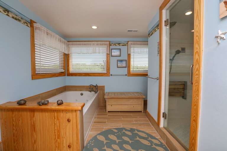 Bathroom 2 2025; Ocean view with jacuzzi tub and separate steam shower - Shared to bedroom 2 & 3 Bathroom 2 2025; Ocean view with jacuzzi tub and separate steam shower - Shared to bedroom 2 & 3