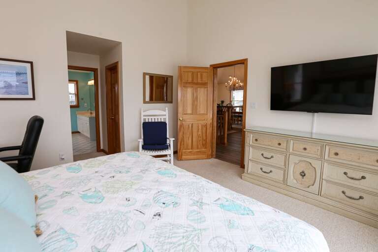 Bedroom 1 2024; King with private bath, 55 inch TV and sliding doors to deck - Level 3