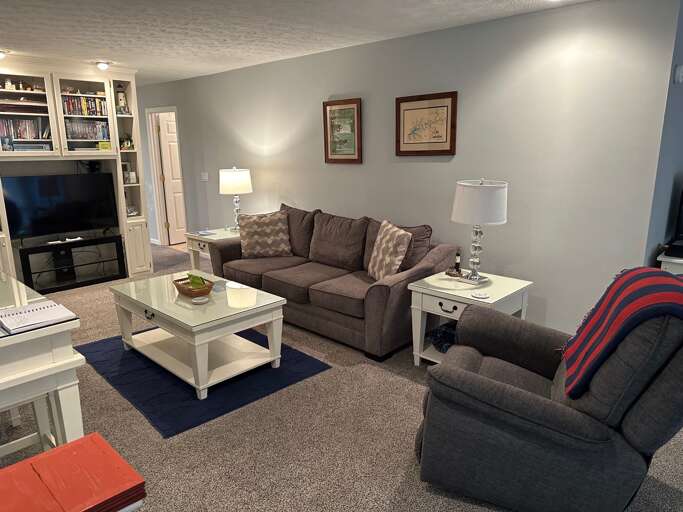 Living room with a pull-out sleeper queen size sofa.