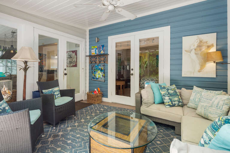 Covered patio with seating