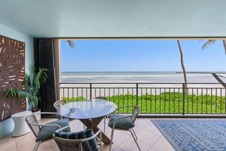 Oceanfront balcony with seating