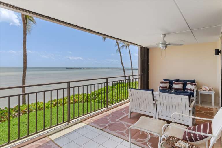 Balcony with seating and oceanfront view