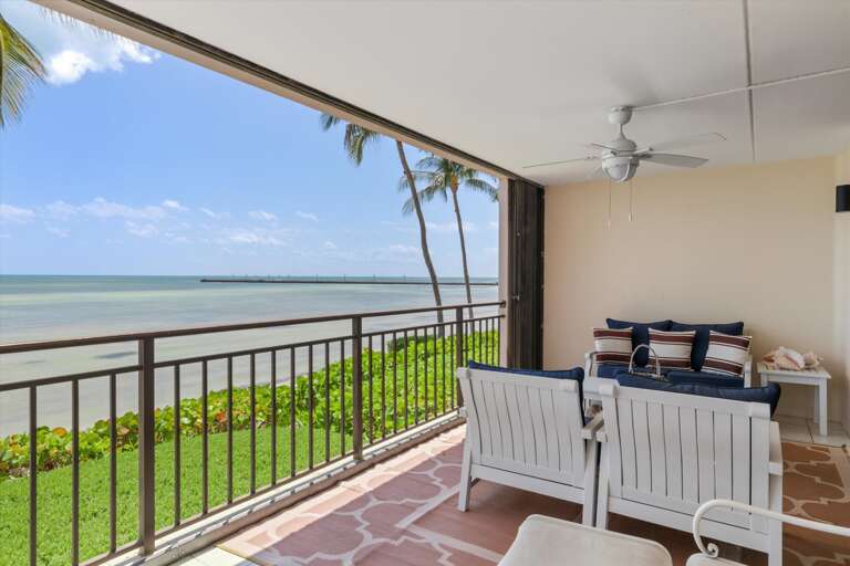 Balcony with seating and oceanfront view