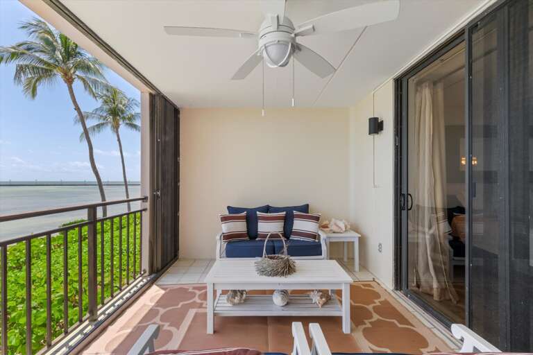Balcony with seating and oceanfront view