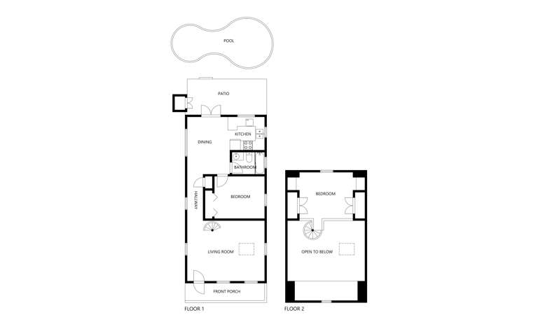 This property features a two-floor layout with a private pool, patio, two bedrooms, a full kitchen, and open-concept living and dining areasâa thoughtfully designed space for your getaway.