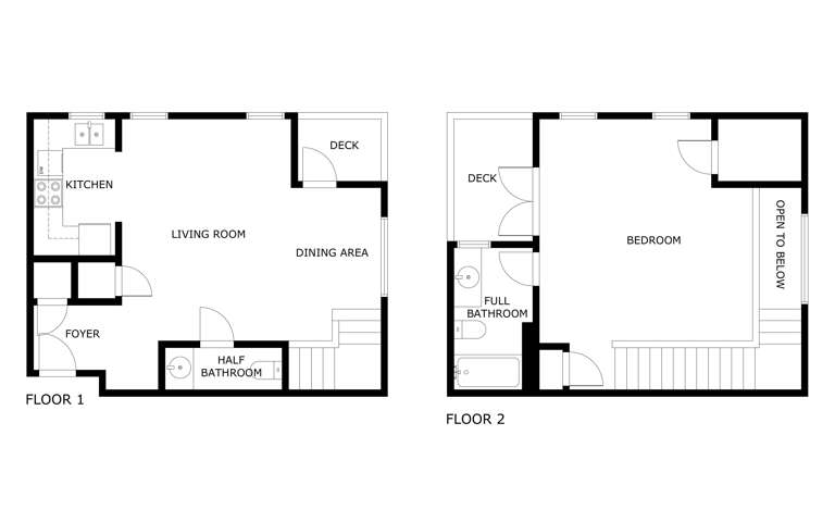 A thoughtfully designed two-story layout with open living spaces on the main floor and private bedroom retreat upstairs. Two decks and ample room to unwind await your arrival.
