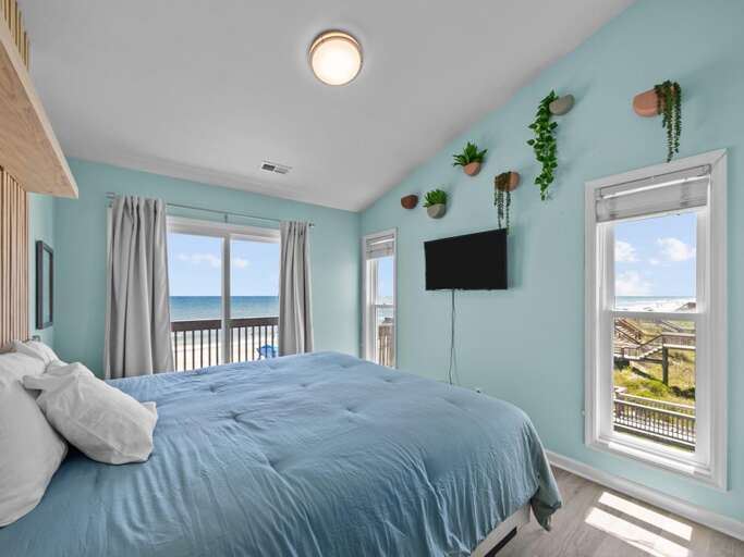Upstairs King Bedroom - Oceanfront - Deck Access