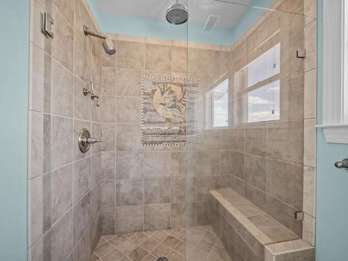 Large Walk-In Tiled Shower with Bench