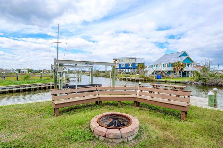 Fire Pit and Benches Next to Dock Area