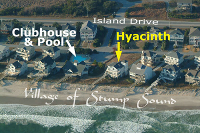 Aerial photo showing location of home