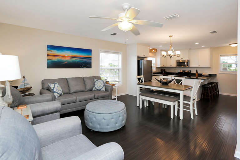 Living Room, Dining Area & Kitchen