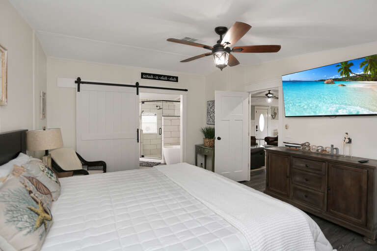 Bedroom 1 with Master Bath & Large TV