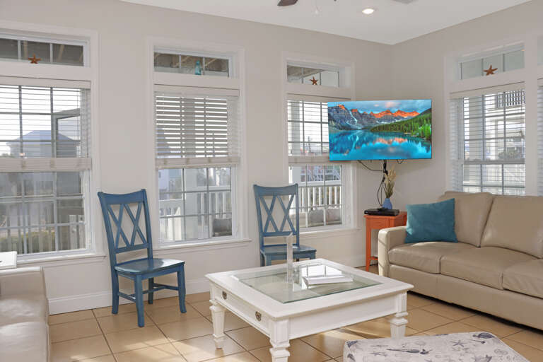 Beach View Living Room with TV