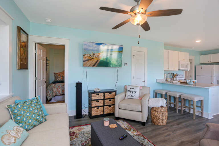 Living Room with TV & Bedroom 1