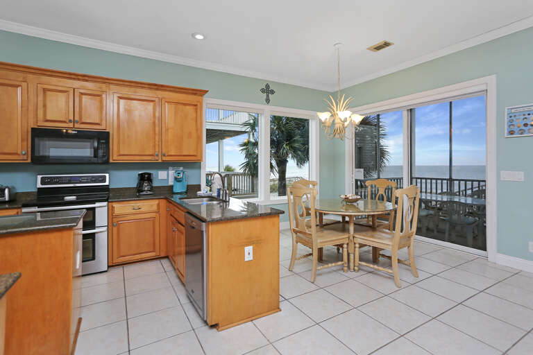 Gulf Front Dining & View from Kitchen
