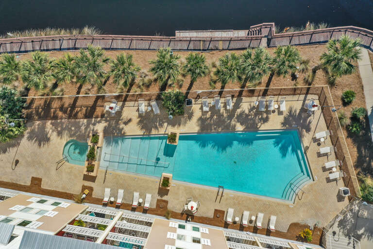 Aerial View of Pool, Hot Tub & Canal