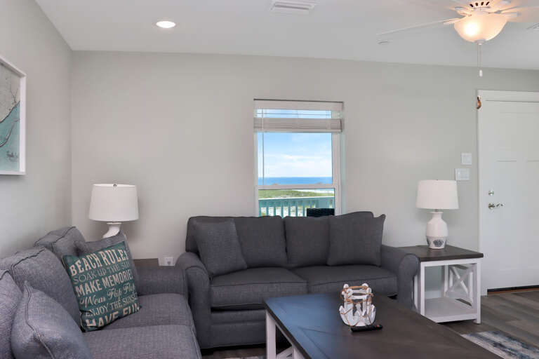 Living Room View onto Deck and Down Mexico Beach