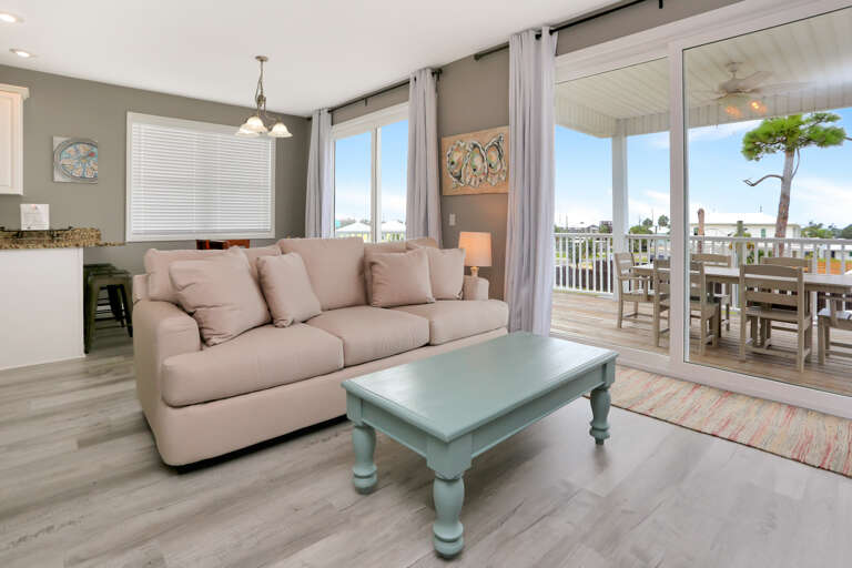 Gulf View Living Room with Deck