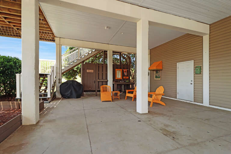 Under House Sitting Area and Outdoor Shower