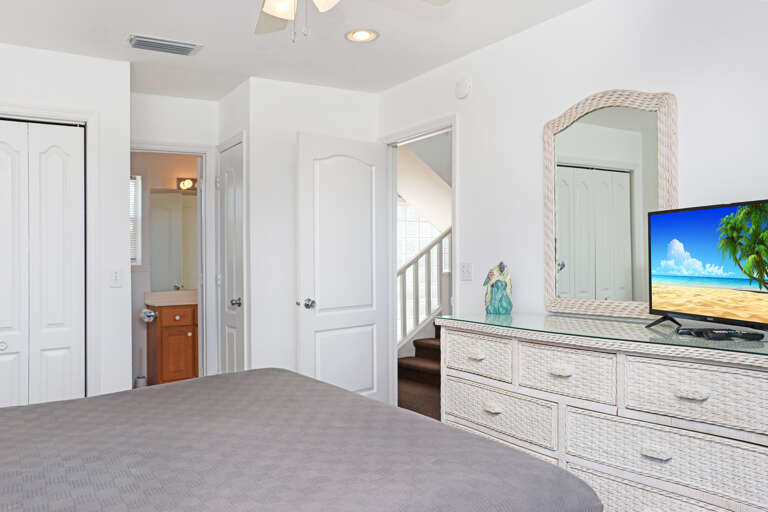 Bedroom 1 with TV and Full Bath
