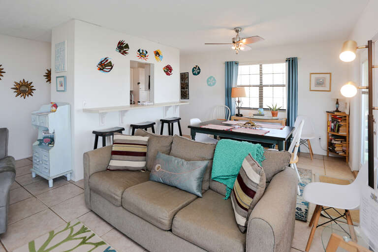 Living Room, Dining Area & Kitchen