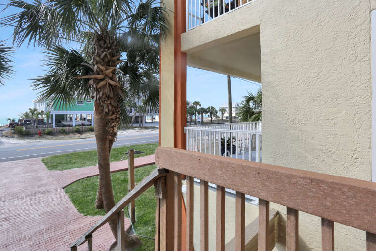 Condo Balcony, Outdoor Shower & Community Walkway
