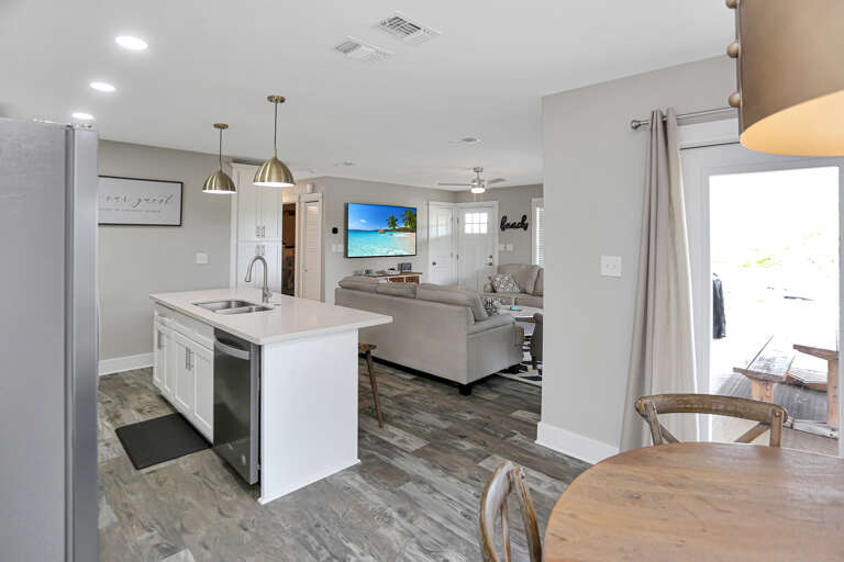 View of Kitchen & Living Area from Dining Table