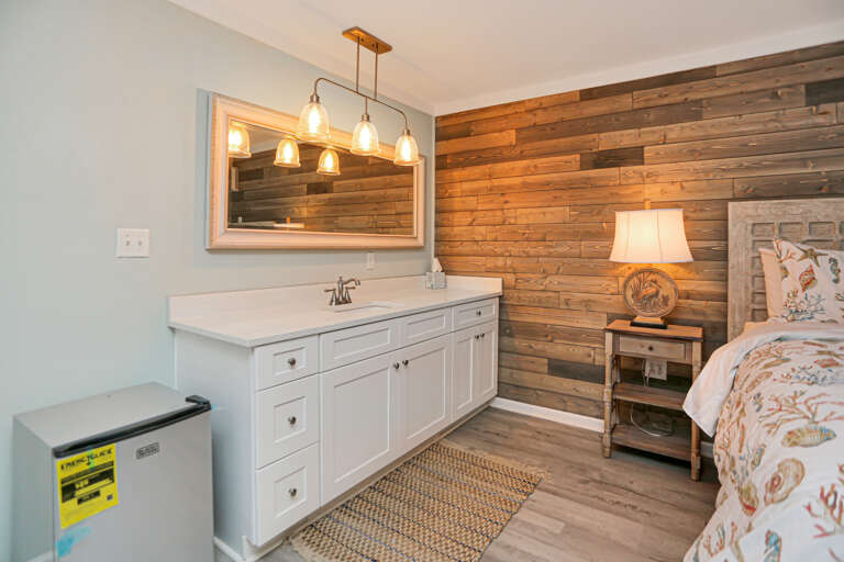 Bedroom 1 - Vanity & Mini Fridge