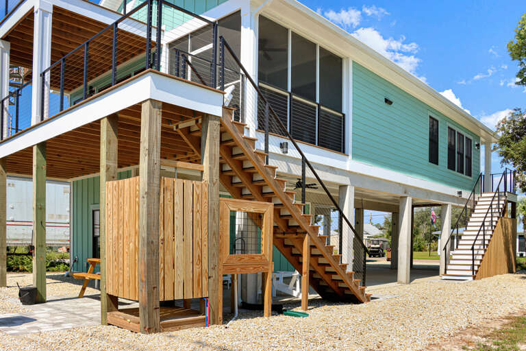 Enclosed Outdoor Shower and Fish Cleaning Area