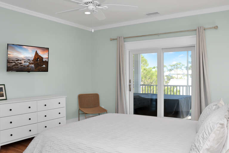 Bedroom 4 with TV and Screened Deck View