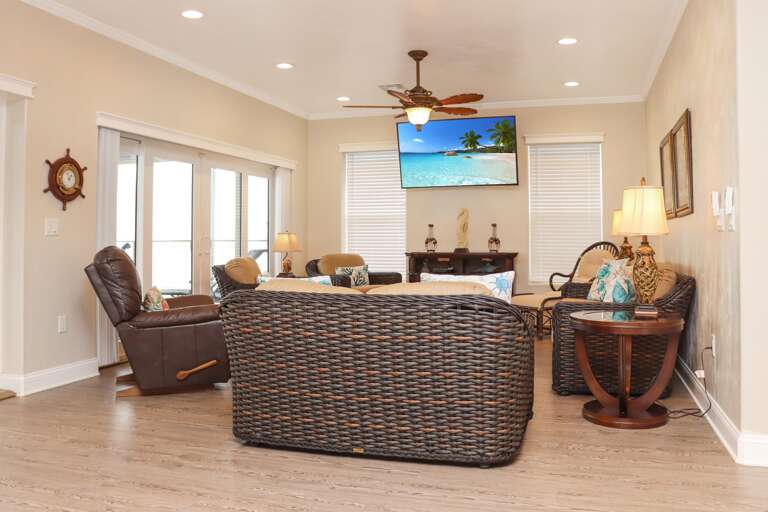 Beachfront Living Room with Large TV