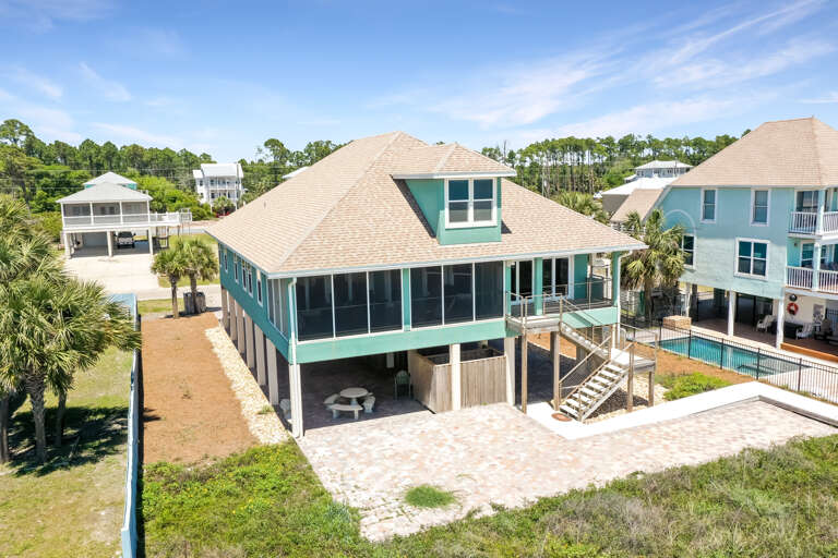 Large Pavered Patio on Beach Side