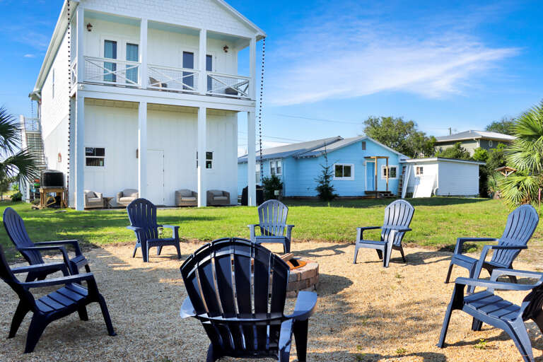 Backyard Fire Pit and Exterior of House