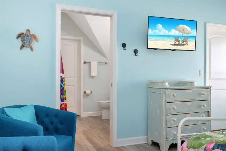 Bedroom 4 with TV and Master Bath