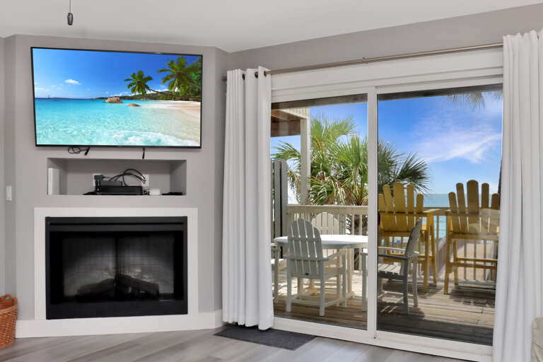 Beachfront Deck and TV in Living Room