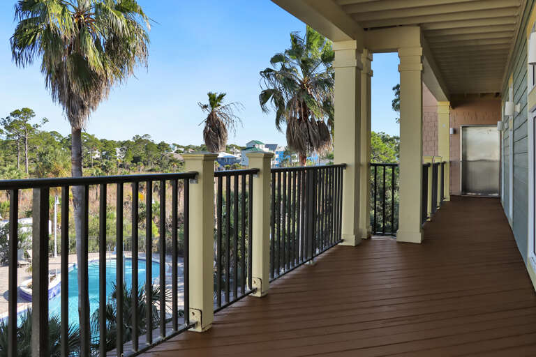 Hallway Deck with Elevator and Pool View