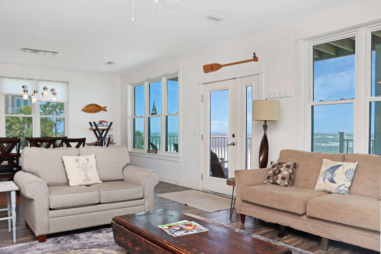 Beachfront Living Room with Access to Covered Deck
