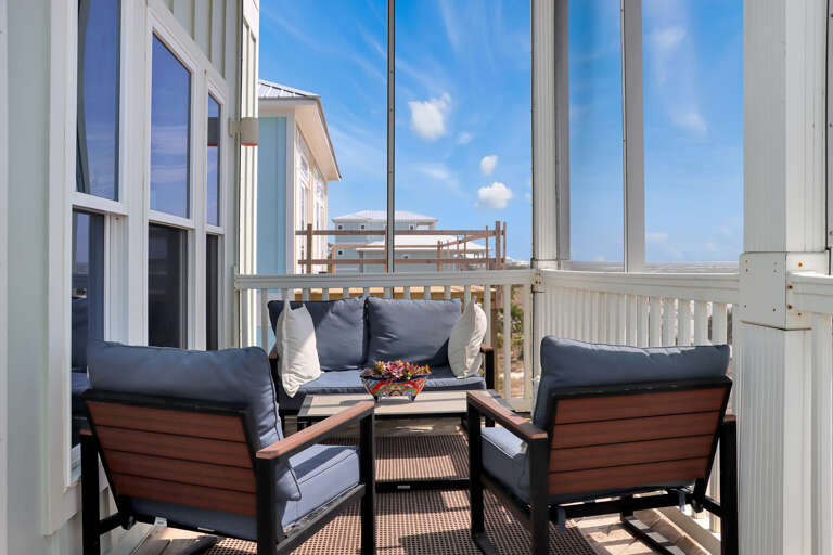Sitting Area on Beachfront Screened Deck