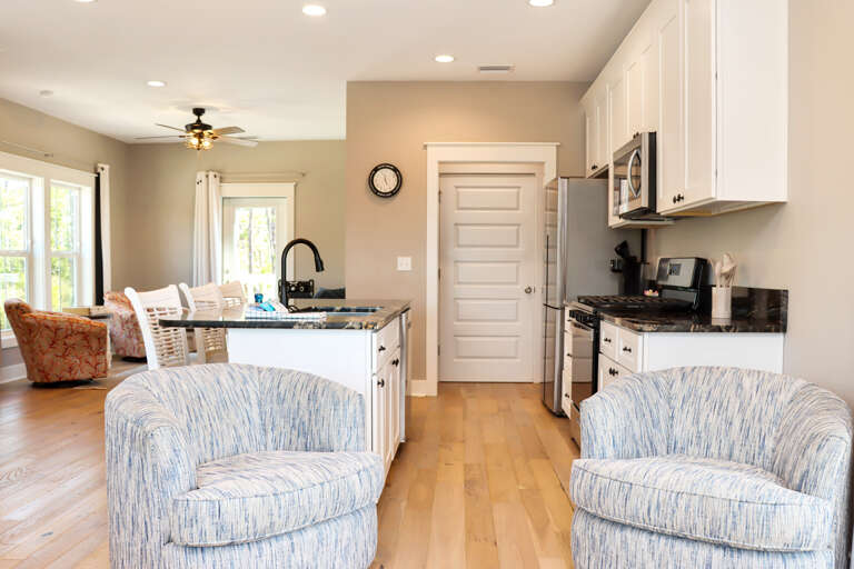 TV Seating and Kitchen