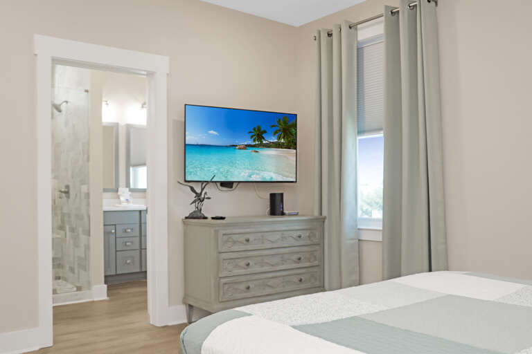 Bedroom 1 with TV and Master Bath