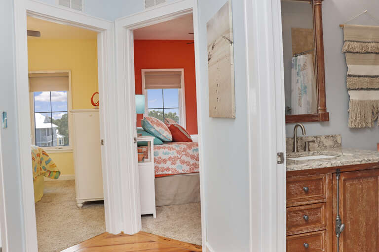 Hallway with Full Bath and Two Bedrooms