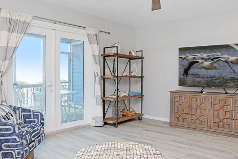 Living Room with TV and Deck