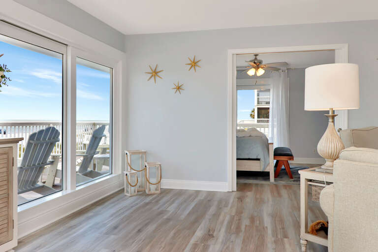 Beachfront living room and master bedroom