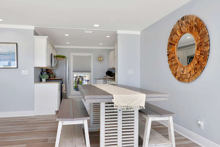 Dining table and kitchen