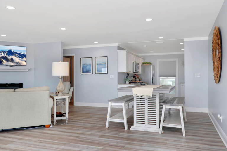 Living Area, Dining and Kitchen