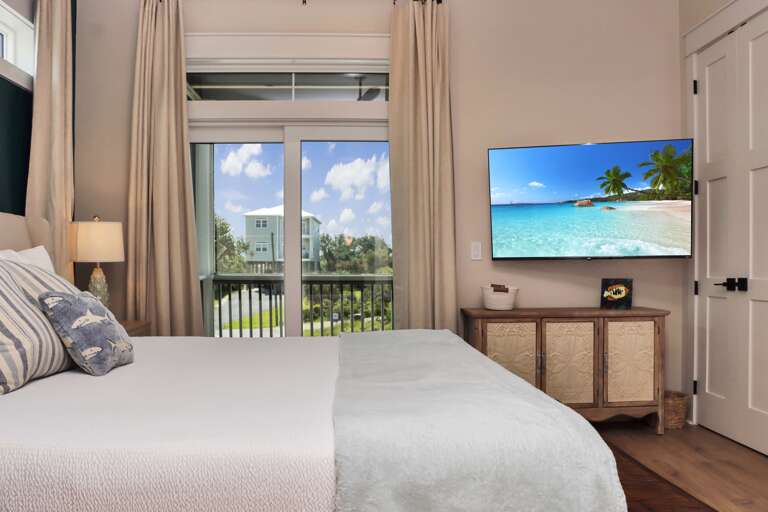 Bedroom 3 with View onto Deck and TV