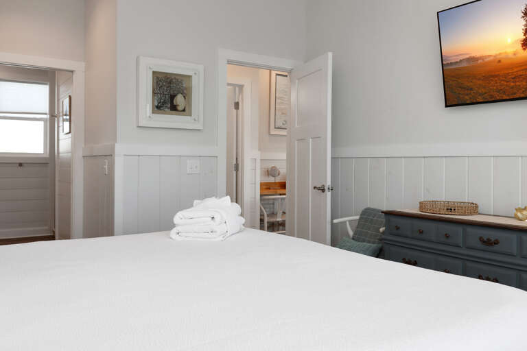 Bedroom 1 with TV and Master Bathroom