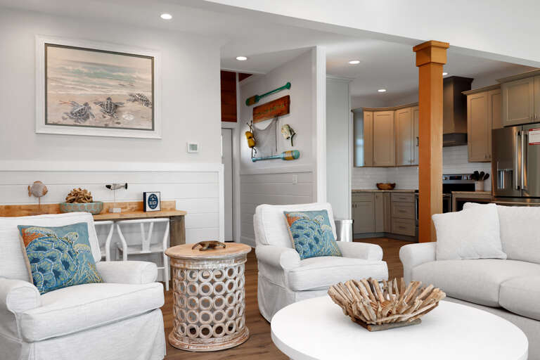 Living Room, Breakfast Bar and Kitchen