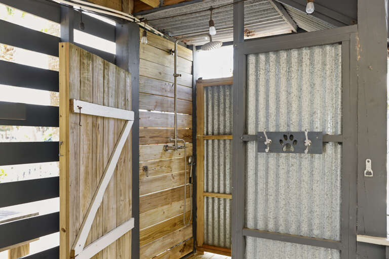 Enclosed Outdoor Shower with Rain Shower Head